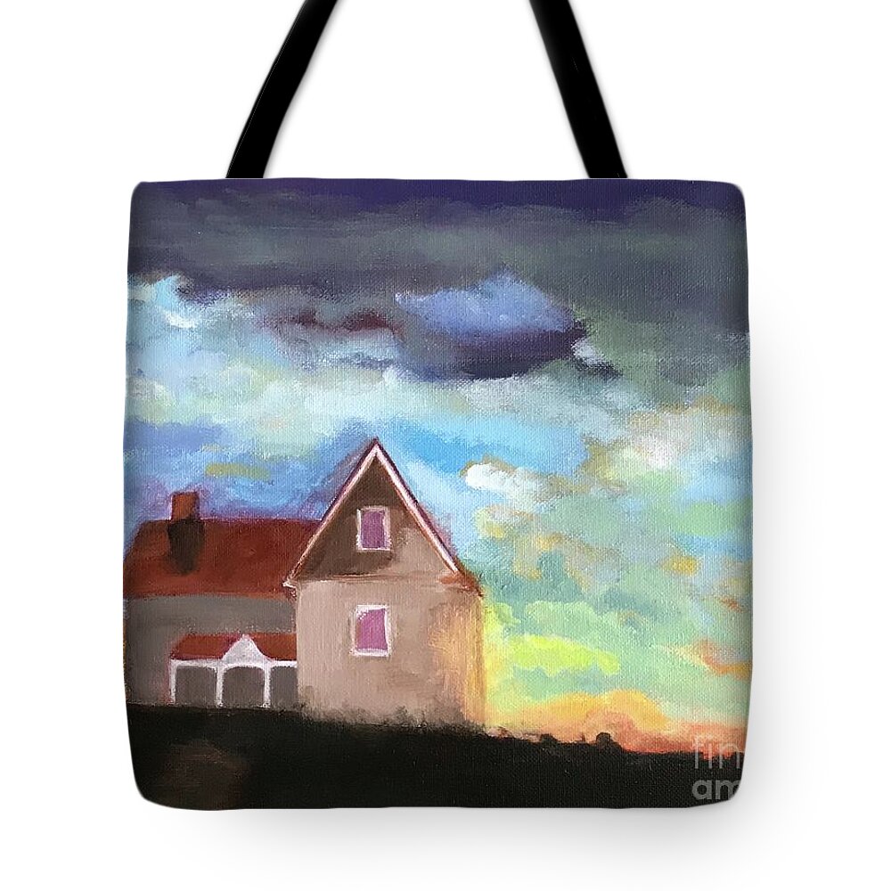 Original Art Work Tote Bag featuring the painting Little House On A Hill by Theresa Honeycheck