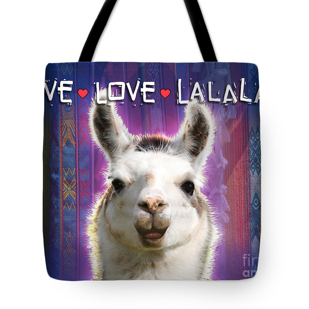 Llama Tote Bag featuring the digital art Live Love Lalala Llama by Evie Cook