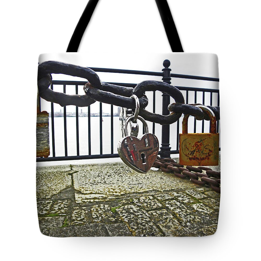 Liverpool Tote Bag featuring the photograph LIVERPOOL. The Albert Dock. Eternal Love. by Lachlan Main