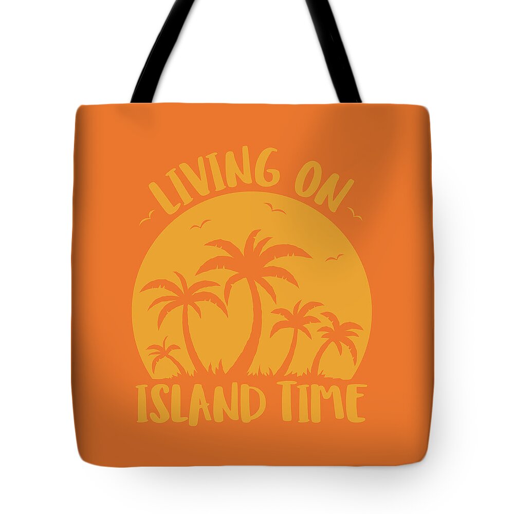 Beach Tote Bag featuring the digital art Living On Island Time Palm Trees And Sunset by John Schwegel