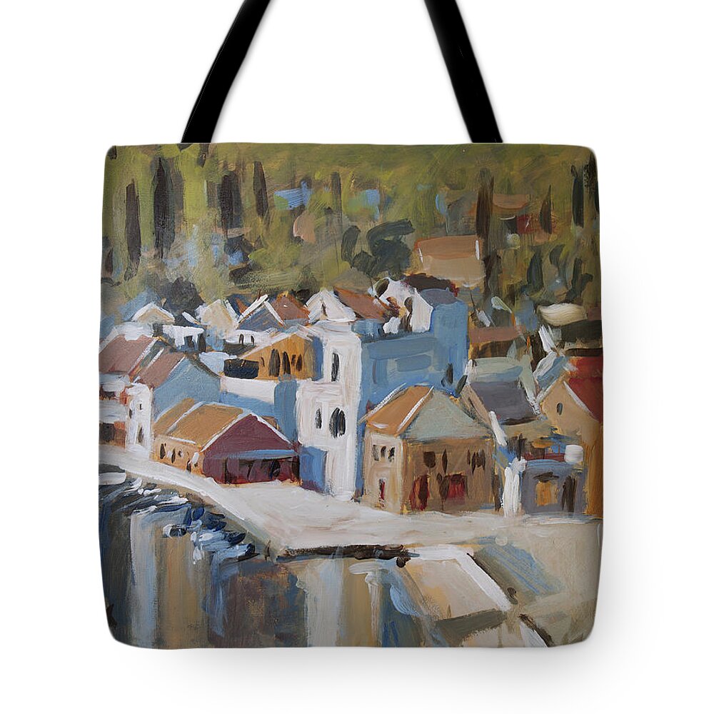 Paxos Tote Bag featuring the painting Loggos Lazy Morning by Nop Briex