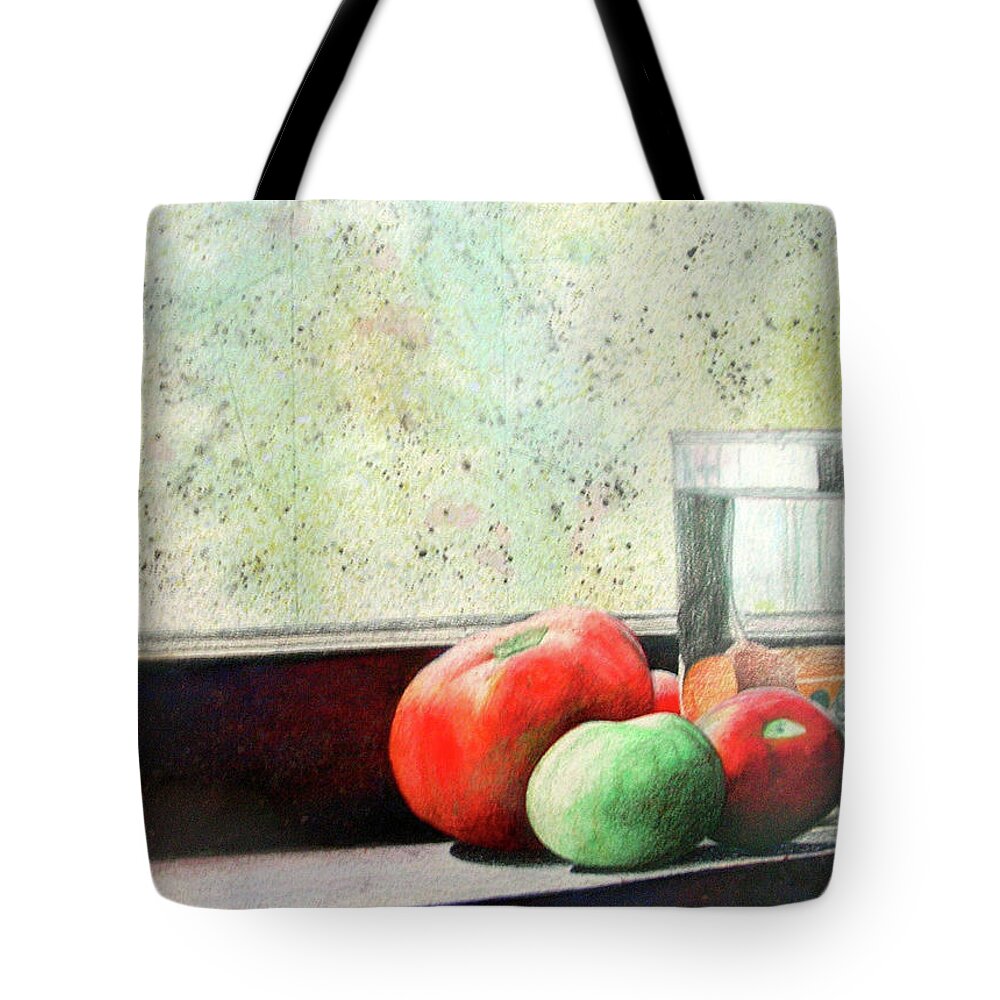 Watercolor Tote Bag featuring the painting Windowsill Tomatoes by Ceilon Aspensen