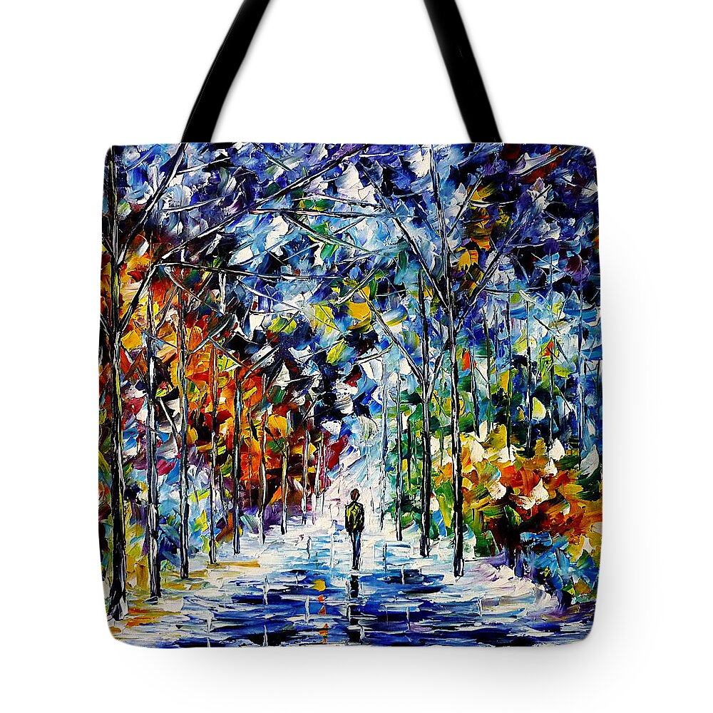 Winter Painting Tote Bag featuring the painting Lonely Winter Day by Mirek Kuzniar