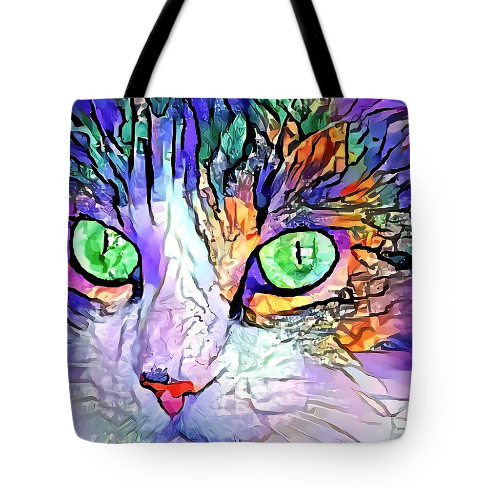 Blue Tote Bag featuring the digital art Look Deep Into My Striking Cat Eyes by Don Northup