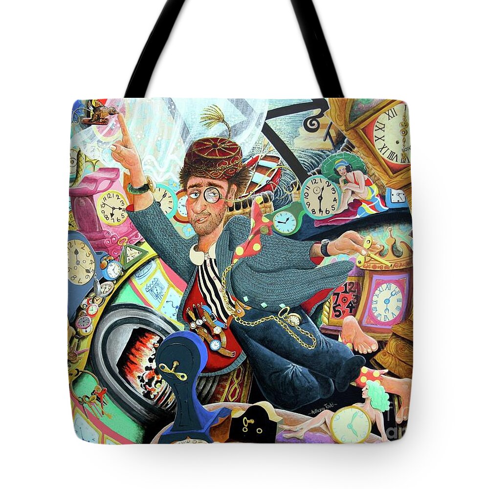 Interior Tote Bag featuring the painting Lord Cut Glass Listens To The Maddening Tick Tock Of His Clocks by Tony Todd