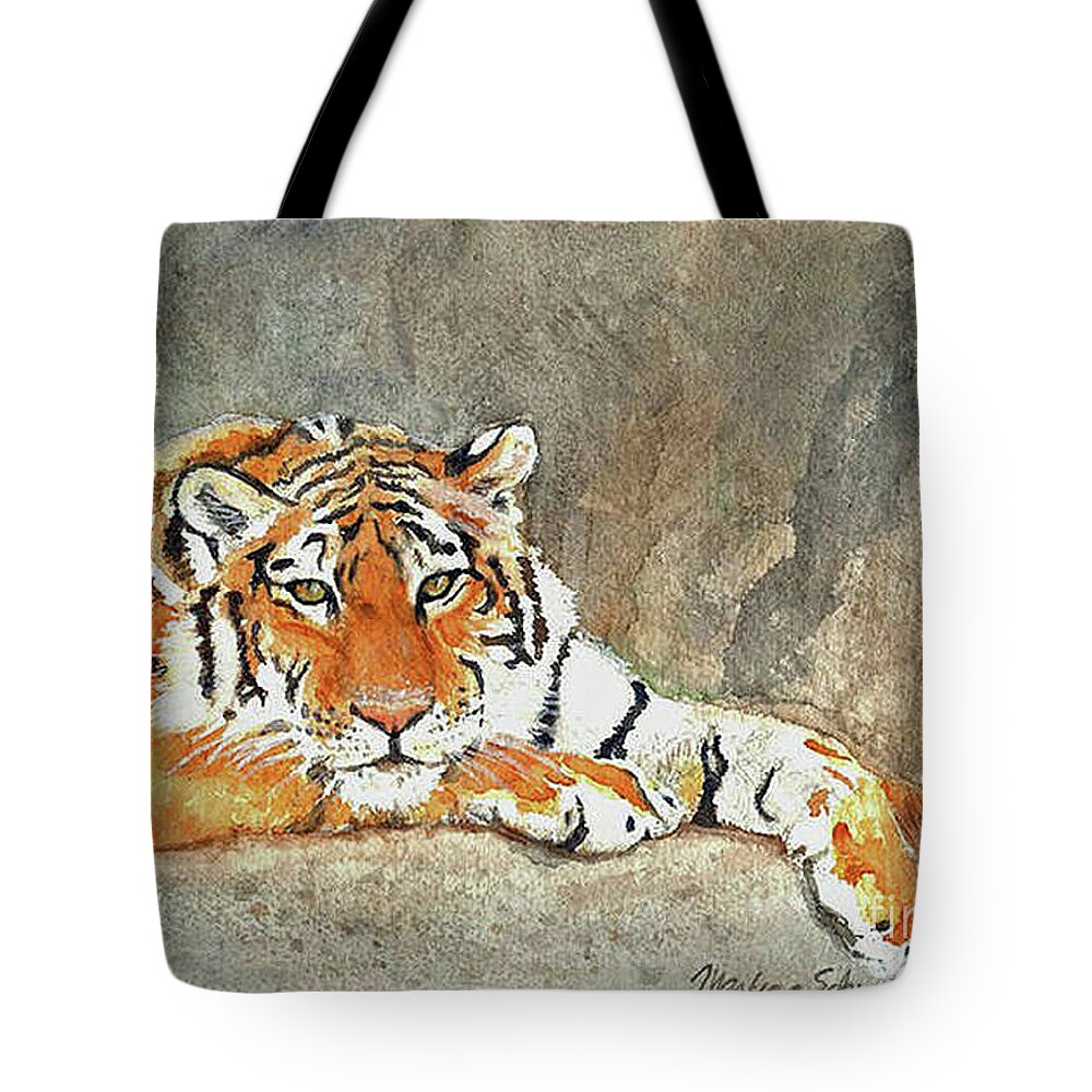 Tiger Tote Bag featuring the painting Lord of the Jungle by Marlene Schwartz Massey