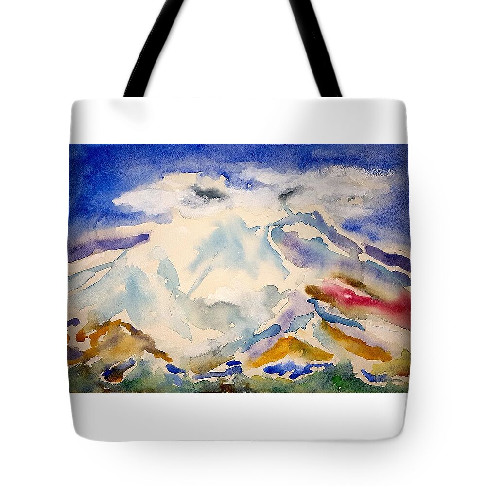 Watercolor Tote Bag featuring the painting Lost Mountain Lore by John Klobucher