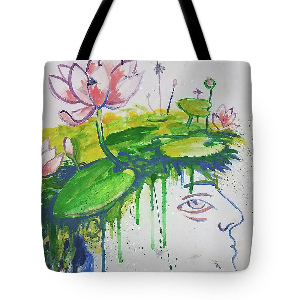 Lotus Tote Bag featuring the painting Lotus head by Tilly Strauss