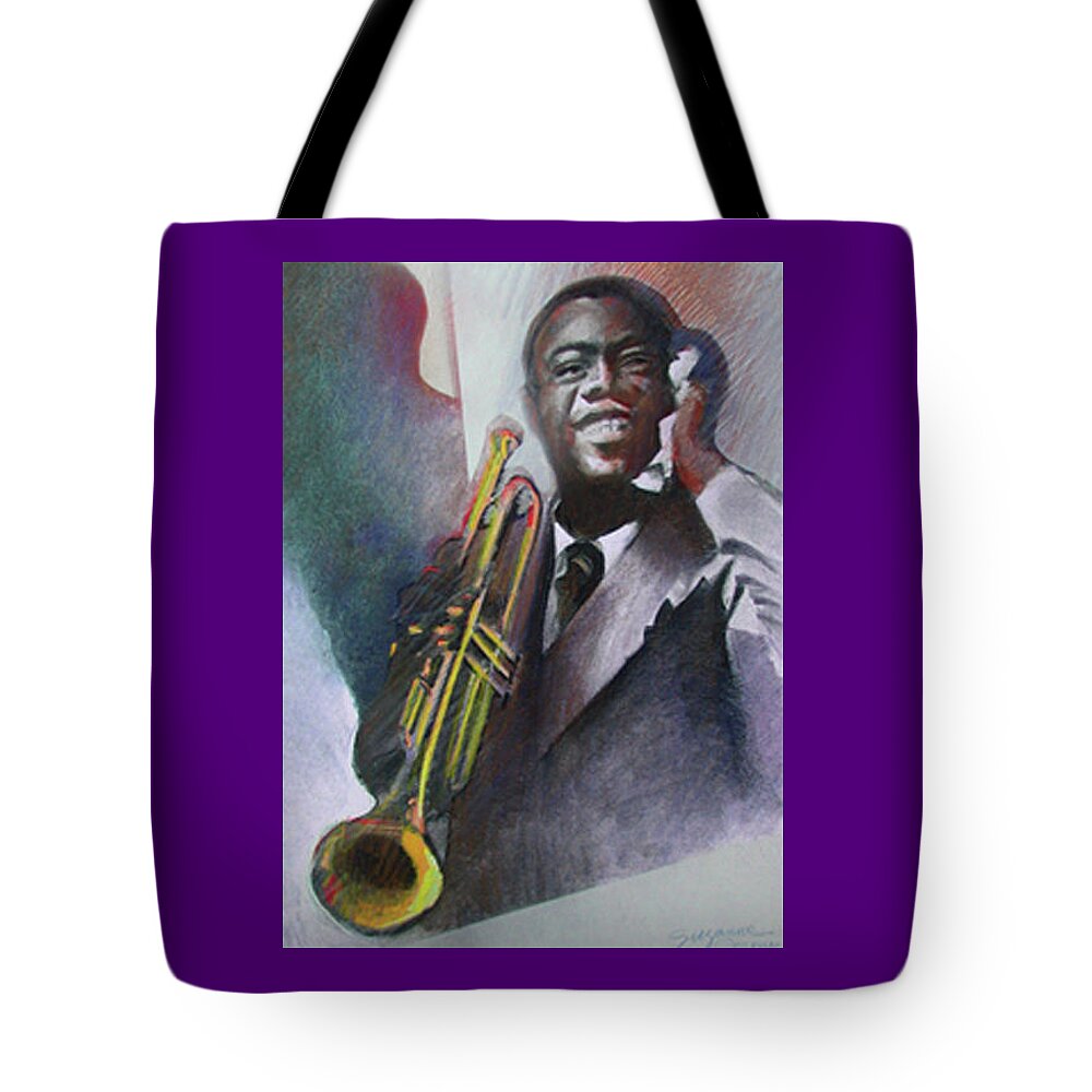 Louis Armstrong Tote Bag featuring the painting Louis Armstrong by Suzanne Giuriati Cerny