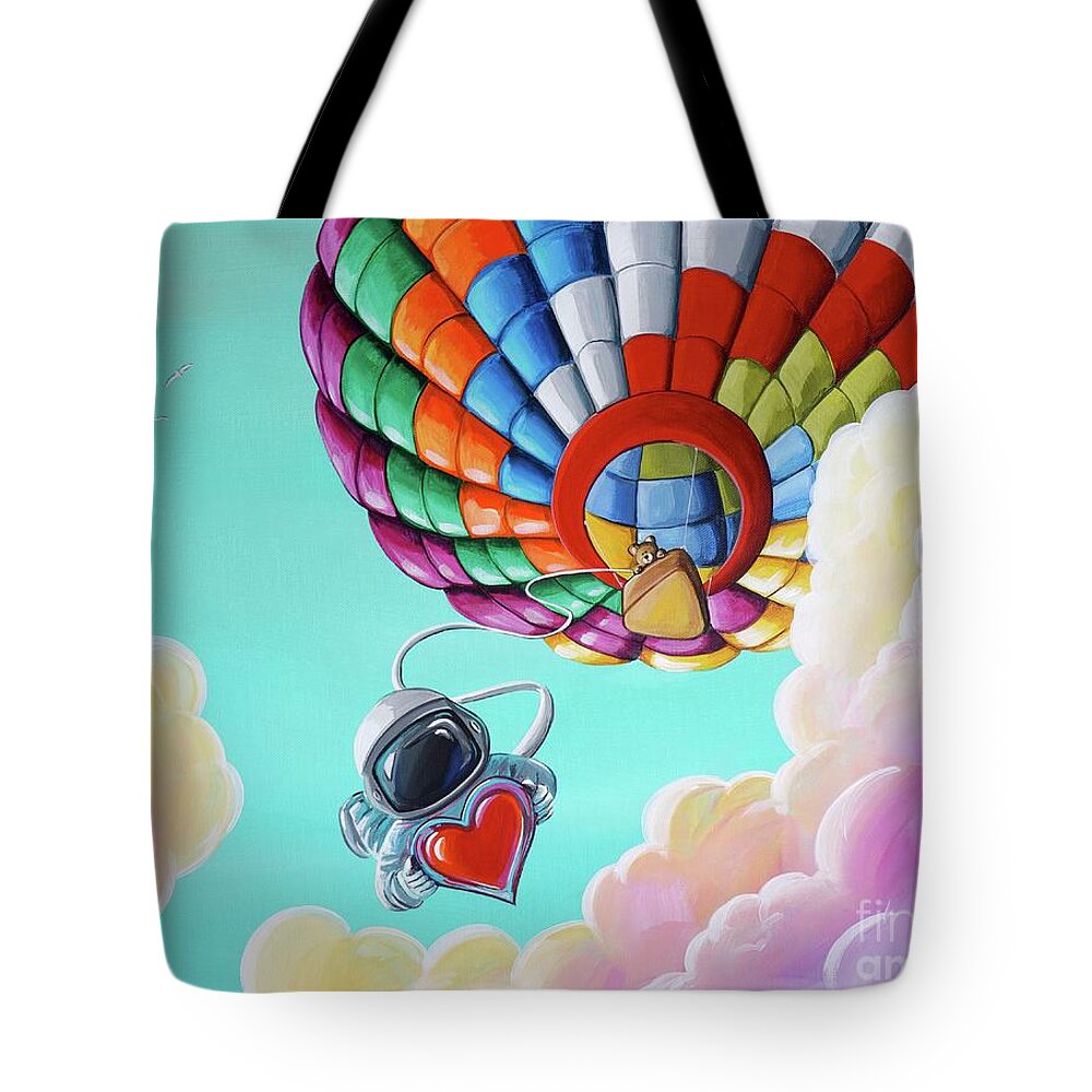 Hot Air Balloon Tote Bag featuring the painting Love From Above by Cindy Thornton