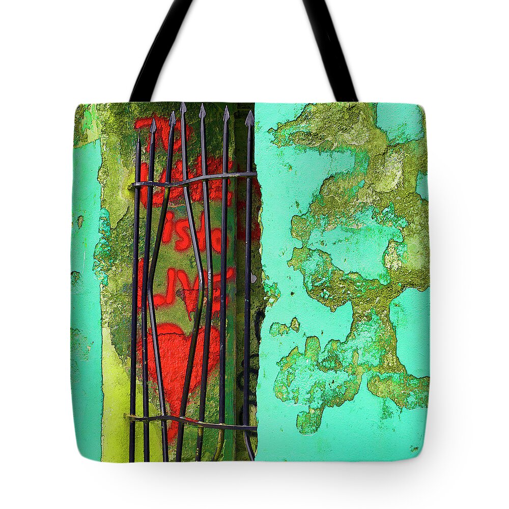 Old Military Structure Tote Bag featuring the photograph Love Gate by Jessica Levant