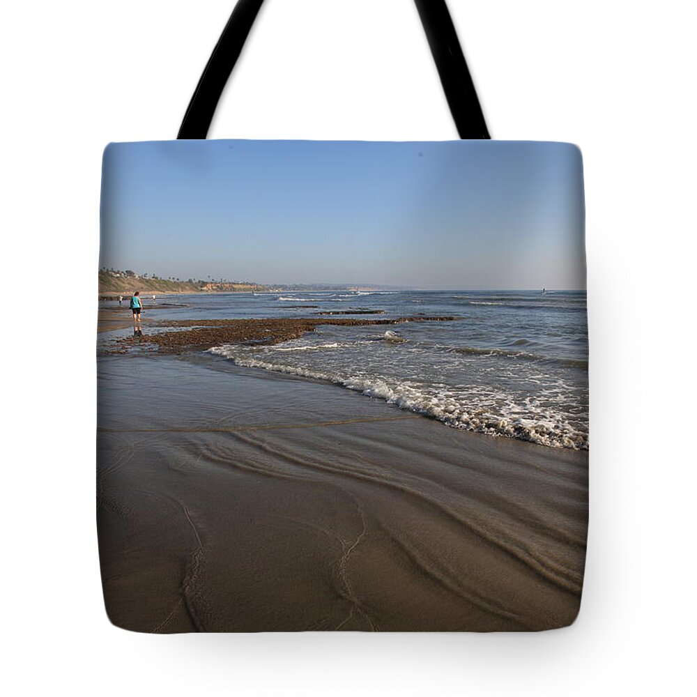  Tote Bag featuring the photograph Low Tide at Moonlight Beach by Catherine Walters