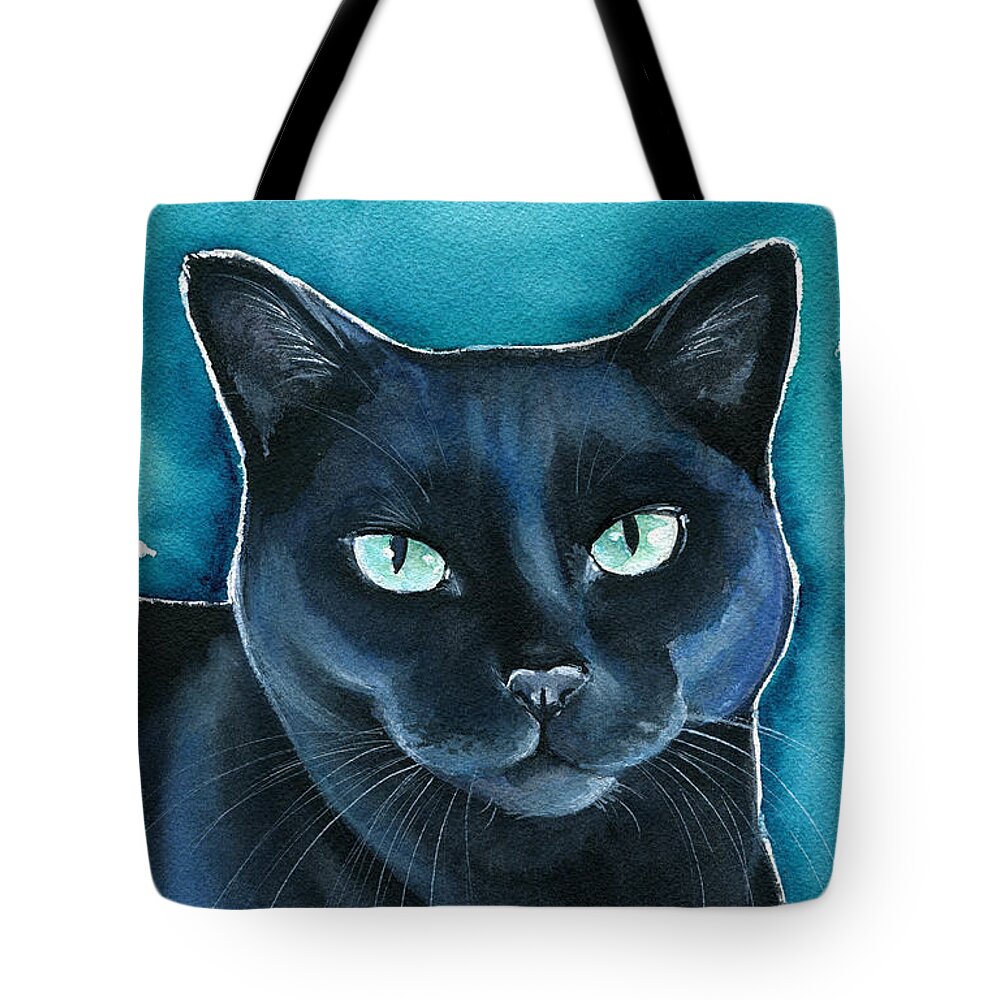 Cat Tote Bag featuring the painting Lucy Black Cat Painting by Dora Hathazi Mendes