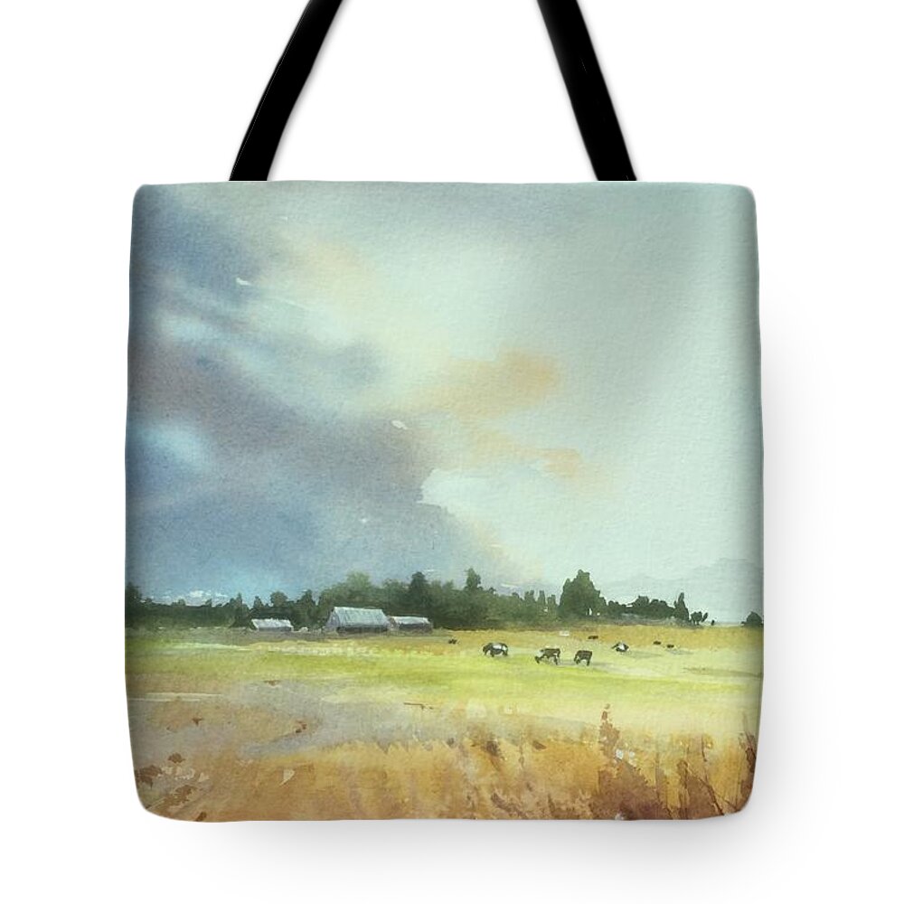 Lynden Tote Bag featuring the painting Lynden Farm, WA by Watercolor Meditations