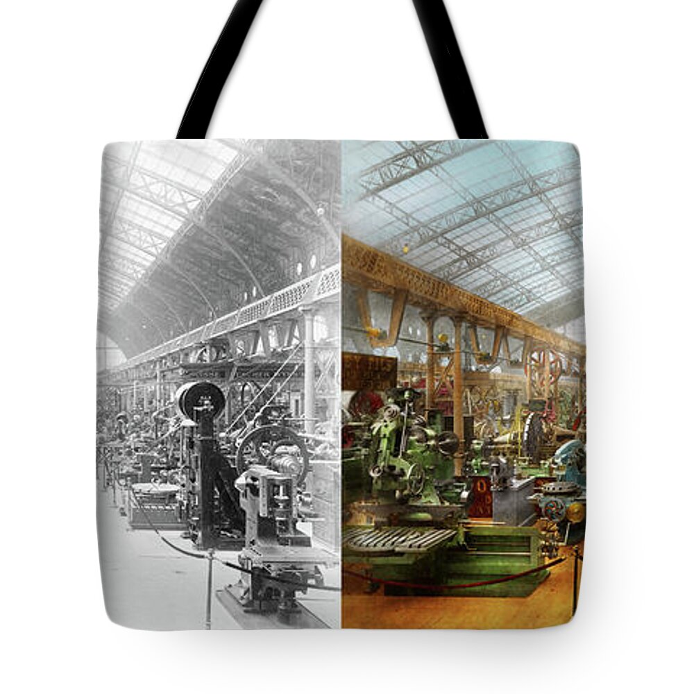 Machinist Tote Bag featuring the photograph Machinist - It's milling time 1889 - Side by Side by Mike Savad