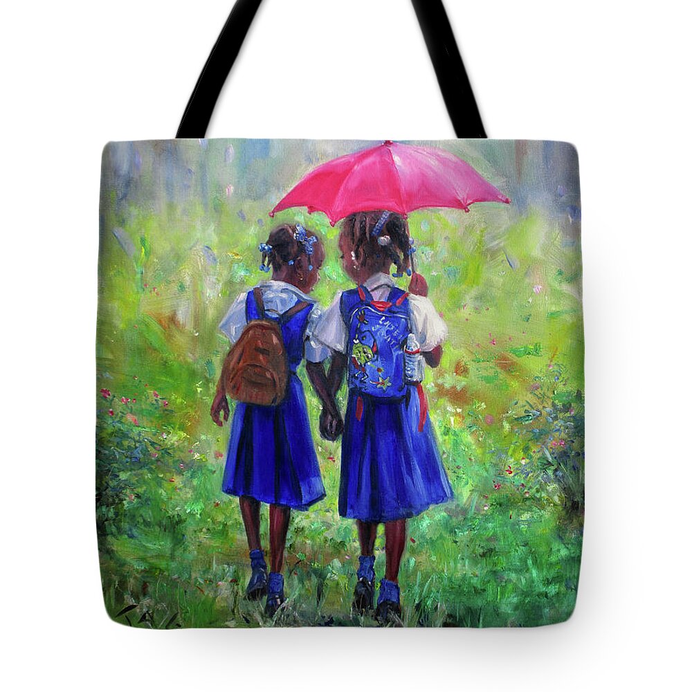 Caribbean Art Tote Bag featuring the painting Magenta Umbrella by Jonathan Gladding