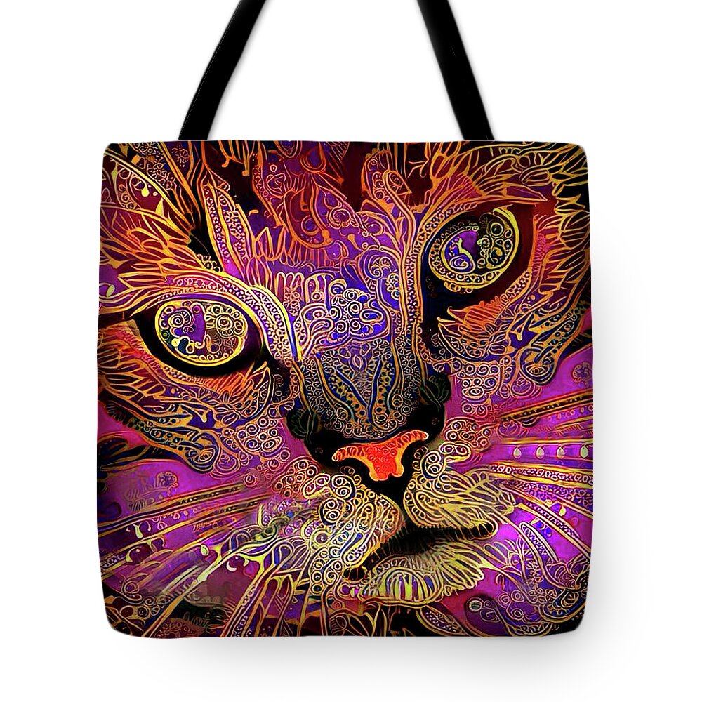 Cat Tote Bag featuring the digital art Maggie May the Magenta Tabby Cat by Peggy Collins