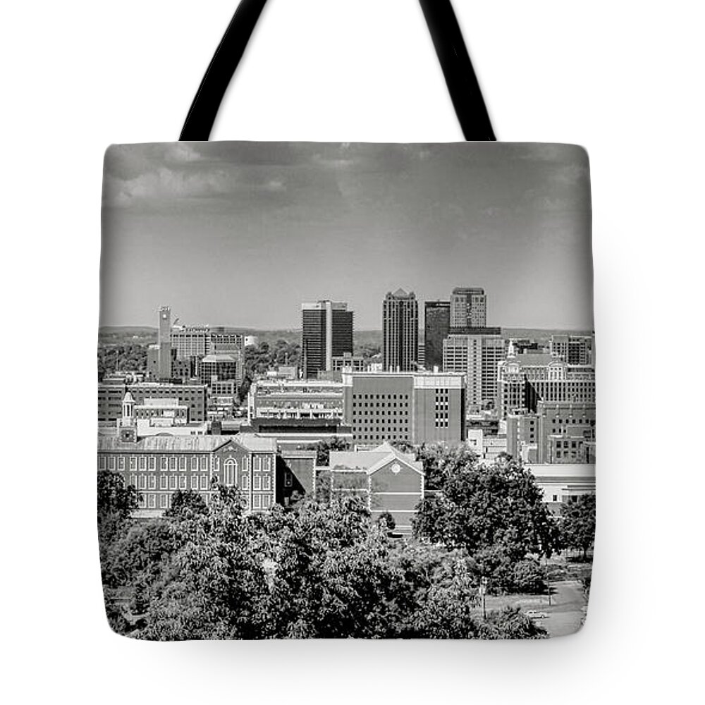 Alabama Tote Bag featuring the photograph Magic City Skyline BW by Ken Johnson