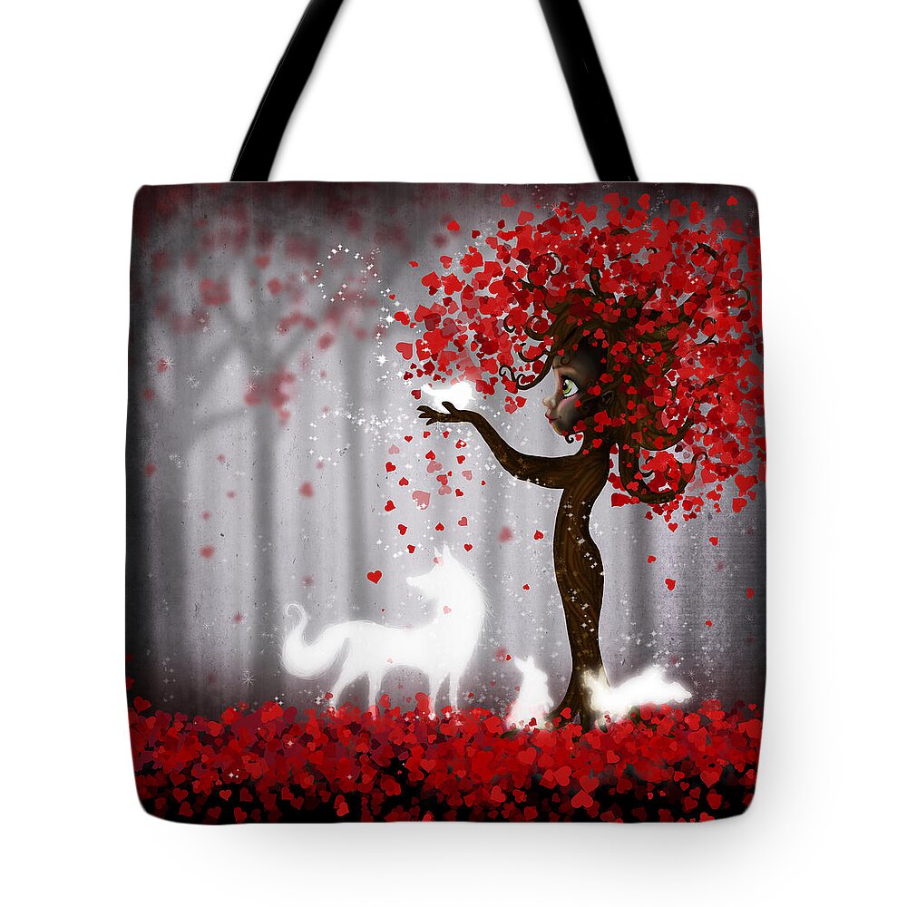 Magical Tote Bag featuring the digital art Magical Heart Tree Forest for Spirit Animals by Laura Ostrowski