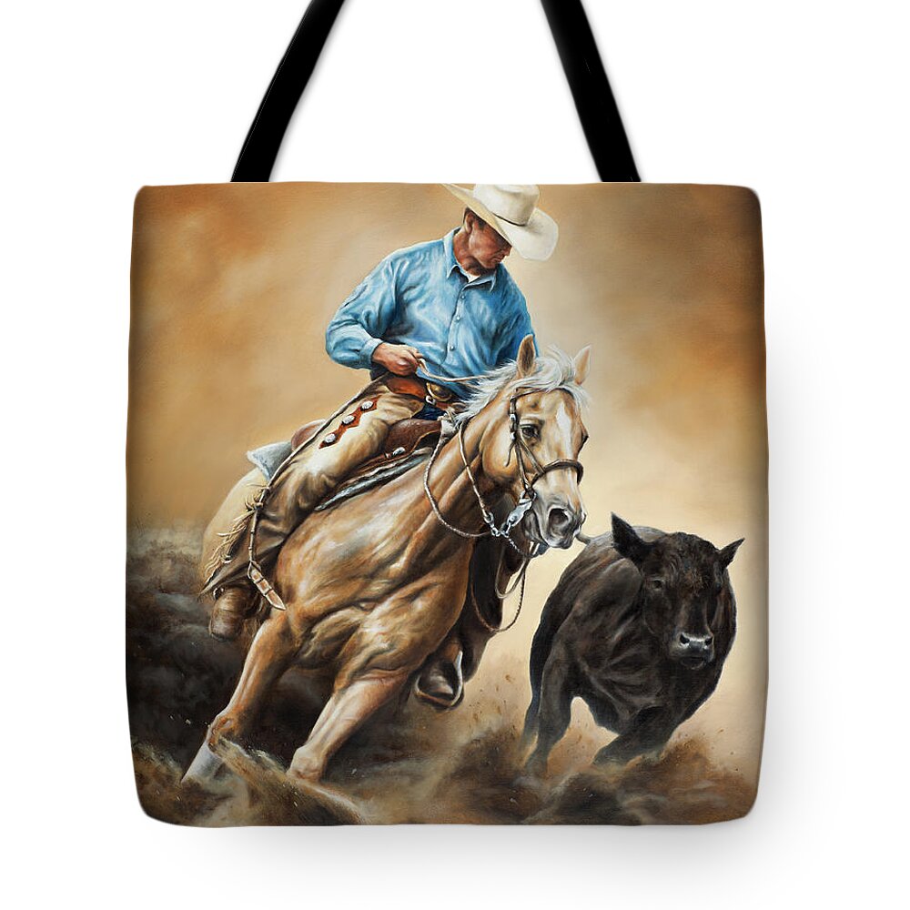 Cowboy Tote Bag featuring the painting Making the Cut by Kim Lockman