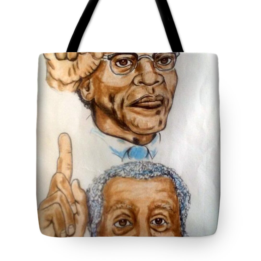 Blak Art Tote Bag featuring the drawing Malcolm X and Dick Gregory by Joedee
