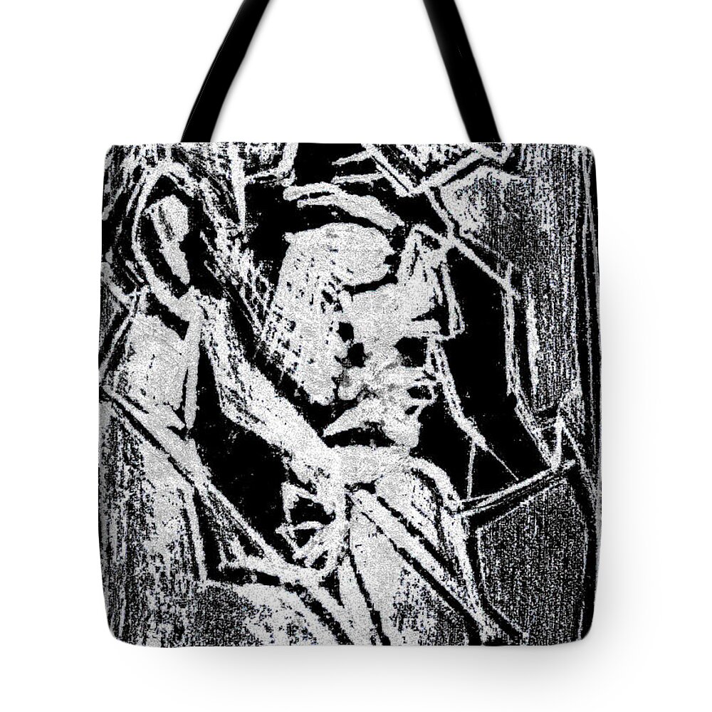 Male Tote Bag featuring the digital art Male Side Portrait White on Black 1 by Edgeworth Johnstone