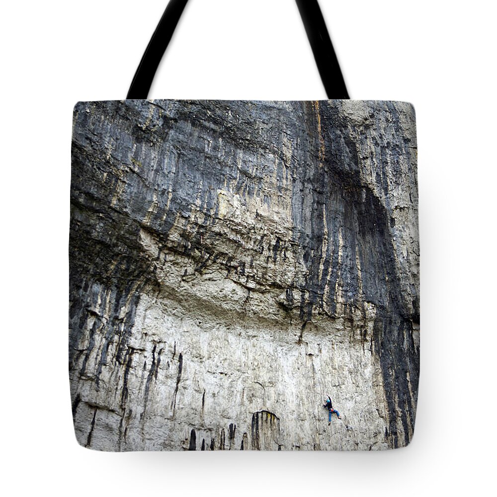 Malham Cove Tote Bag featuring the photograph Malham Cove climbers by David Birchall