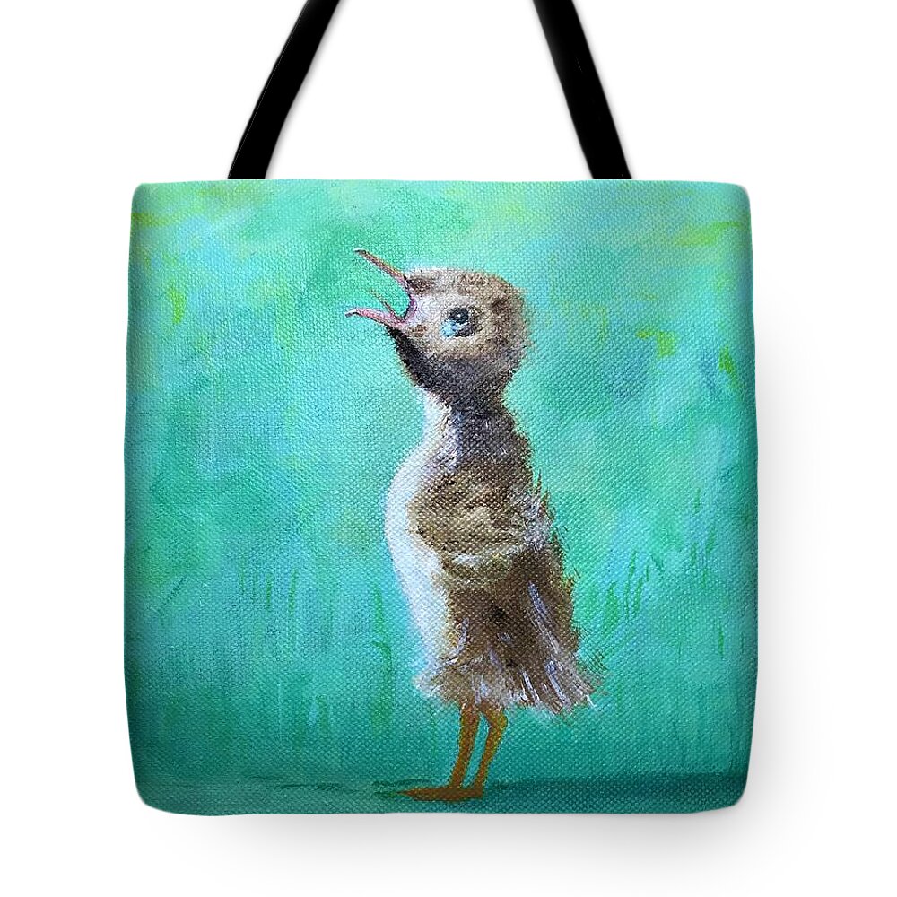 Duckling Tote Bag featuring the painting Mama, where are you? by Deborah Naves