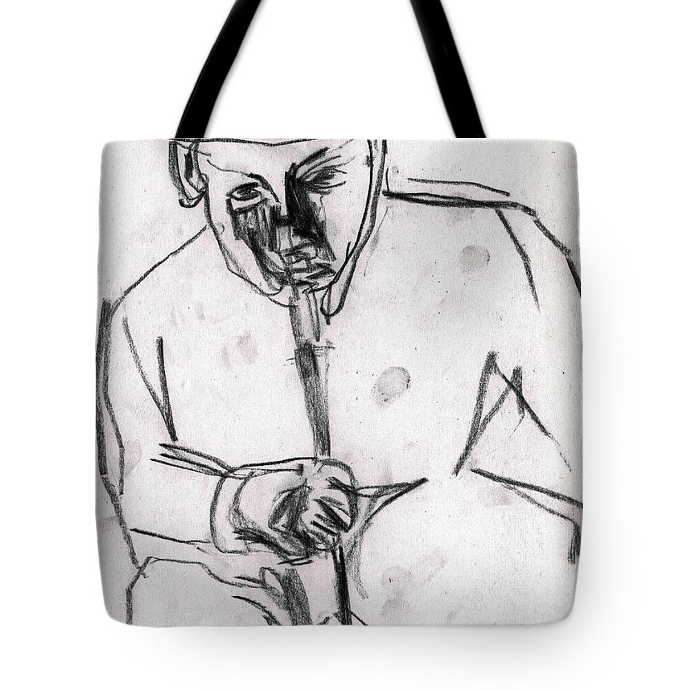 Hat Tote Bag featuring the drawing Man in top hat and cane by Edgeworth Johnstone