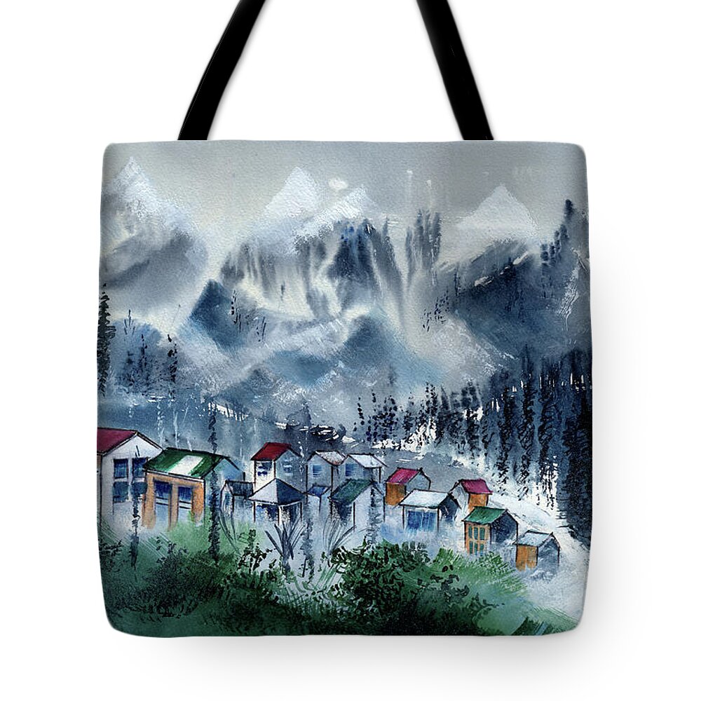 Himalaya Tote Bag featuring the painting Manali 3 by Anil Nene