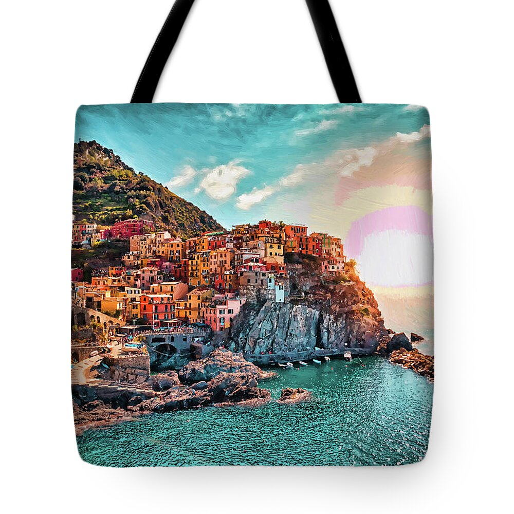 Landscape Tote Bag featuring the painting Manarola La Spezia Italy - DWP1721005 by Dean Wittle