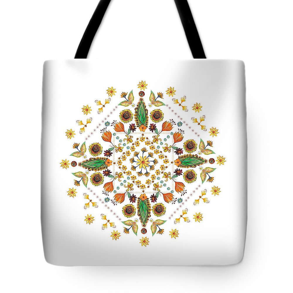 Mandala Tote Bag featuring the digital art Mandala flowering series#2. White by Elena Kotliarker