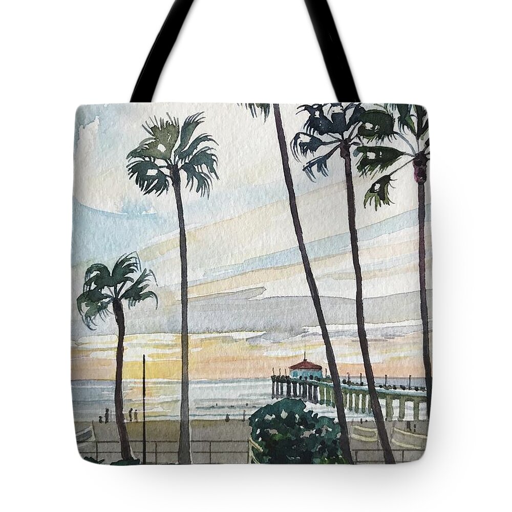 Manhattan Beach Tote Bag featuring the painting Manhattan Beach #2 by Luisa Millicent