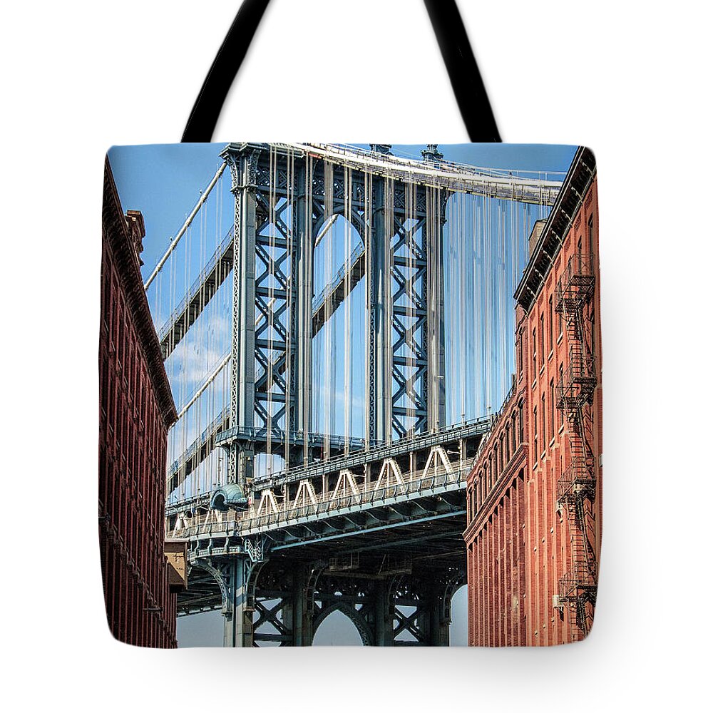 Tranquility Tote Bag featuring the photograph Manhattan Bridge And Empire State by Brian Eden
