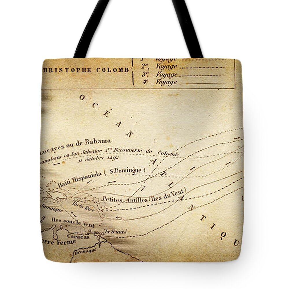 Christopher Columbus Tote Bag featuring the digital art Map Of Columbus Trips by Thepalmer