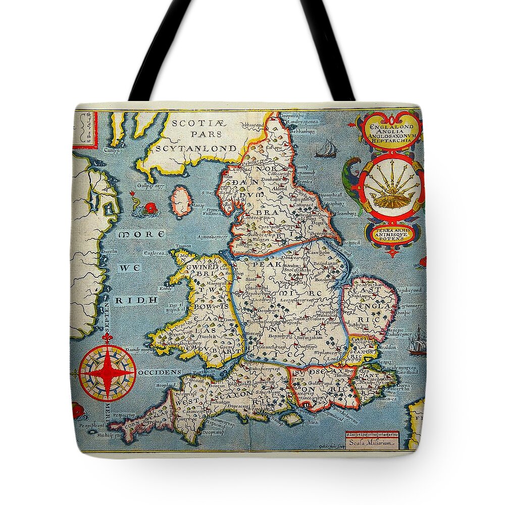 Map Of England Tote Bag featuring the photograph Map Of England 1607 by Andrew Fare