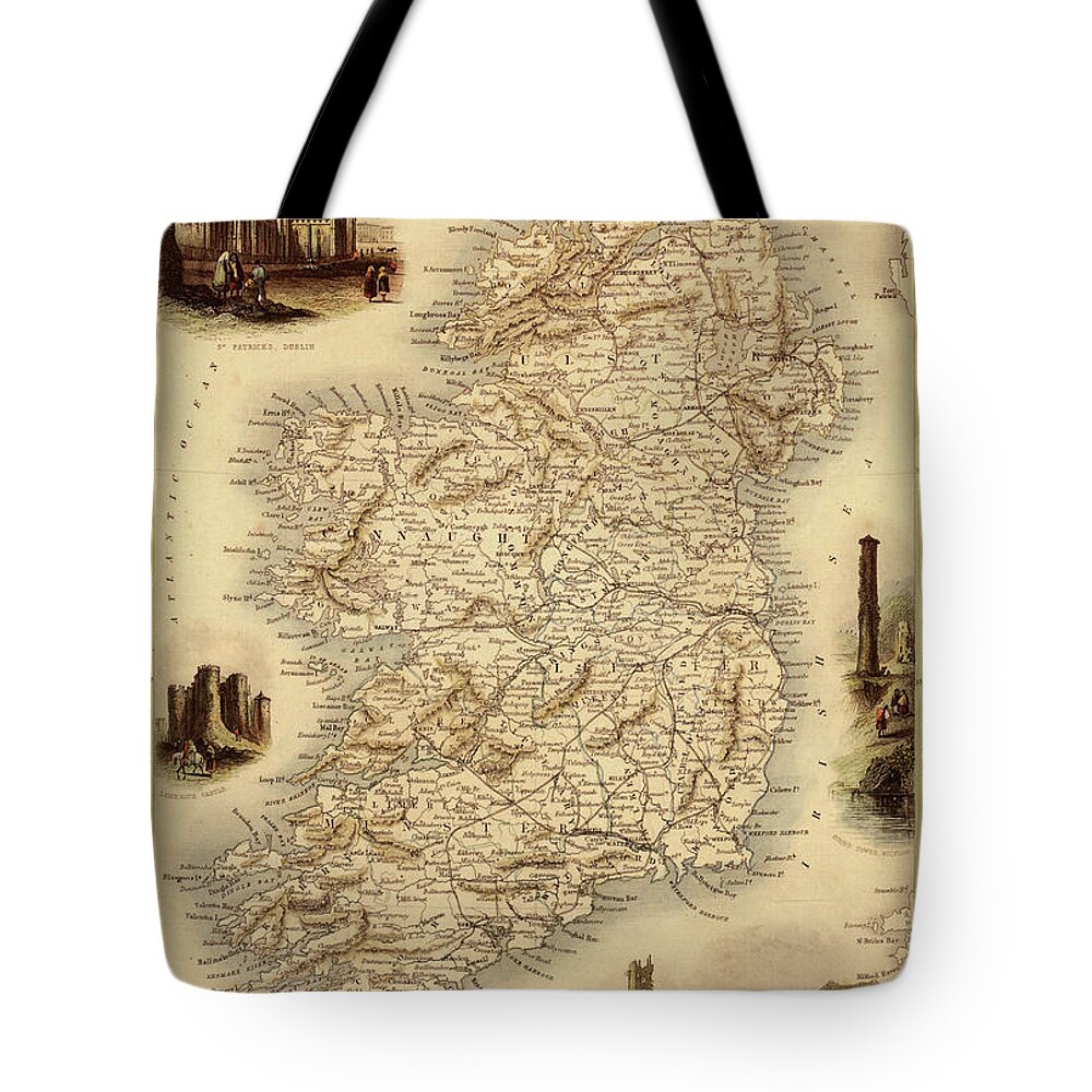 Journey Tote Bag featuring the digital art Map Of Ireland From 1851 by Nicoolay