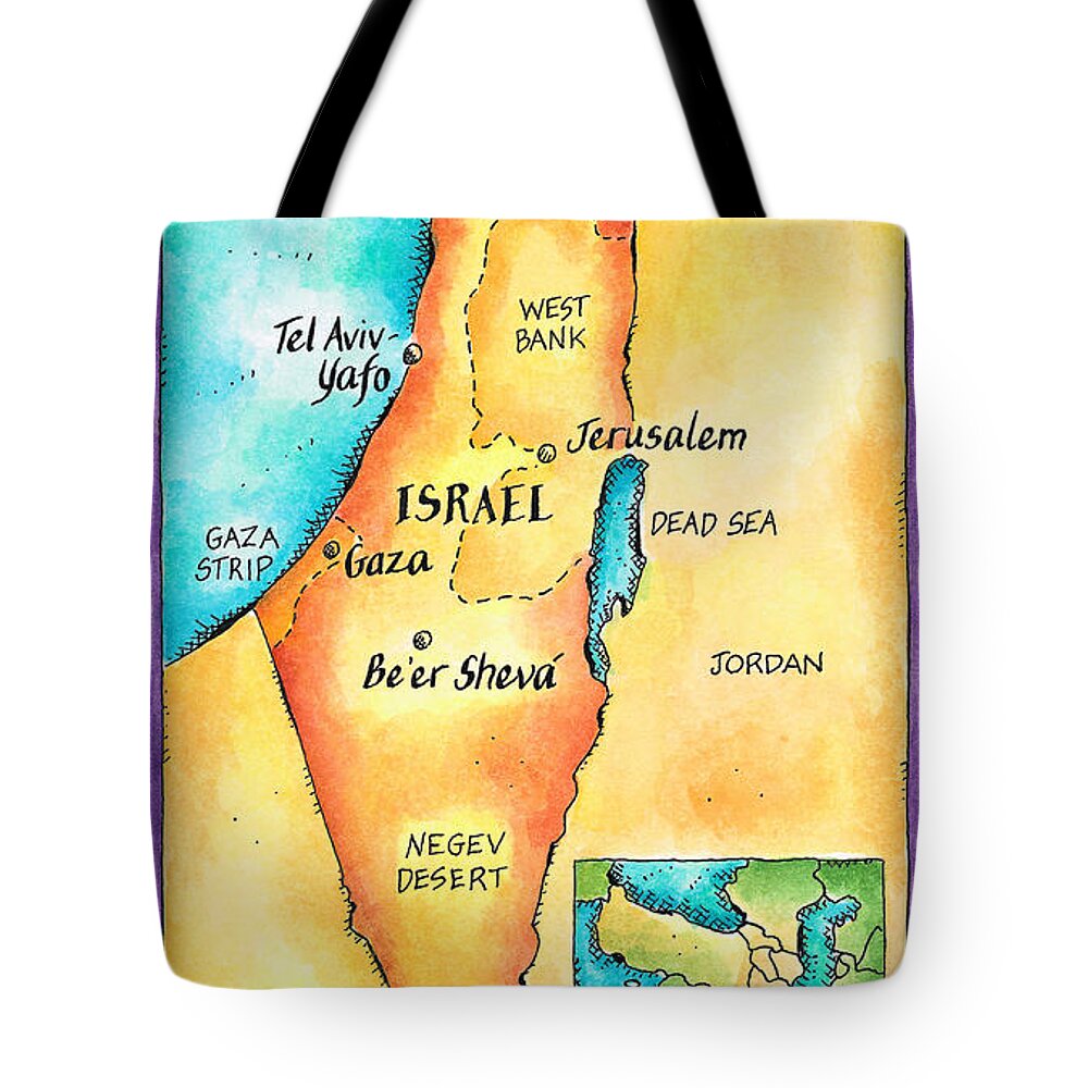 Watercolor Painting Tote Bag featuring the digital art Map Of Israel by Jennifer Thermes