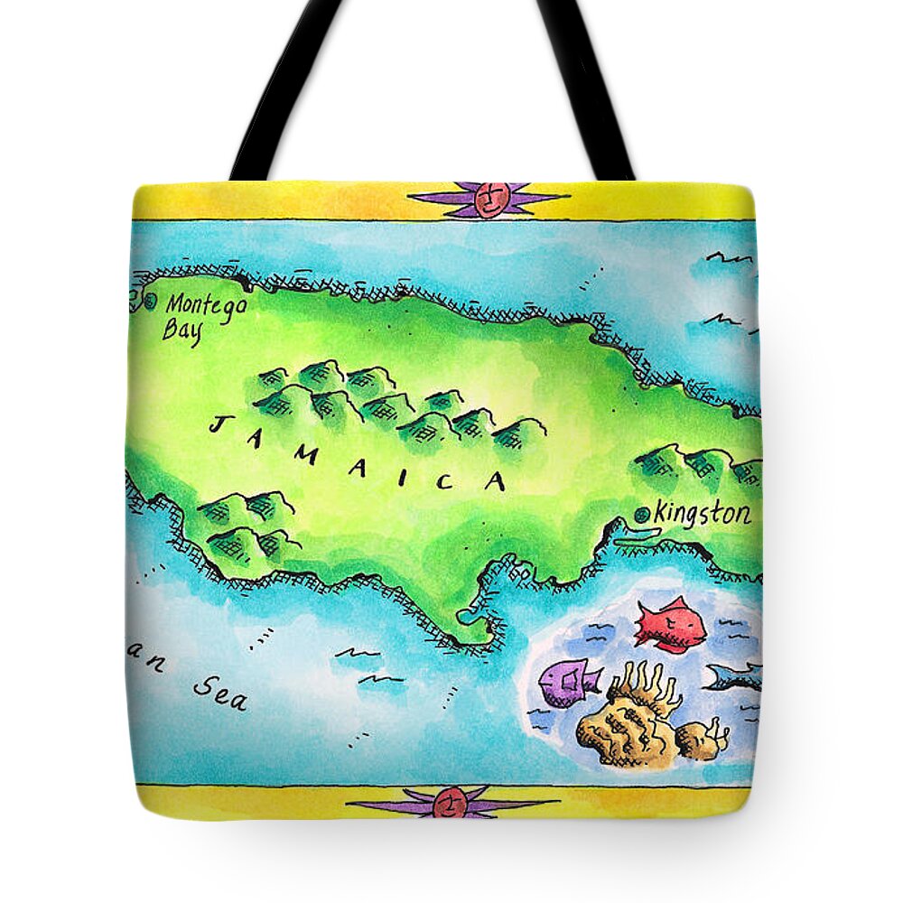 Montego Bay Tote Bag featuring the digital art Map Of Jamaica by Jennifer Thermes