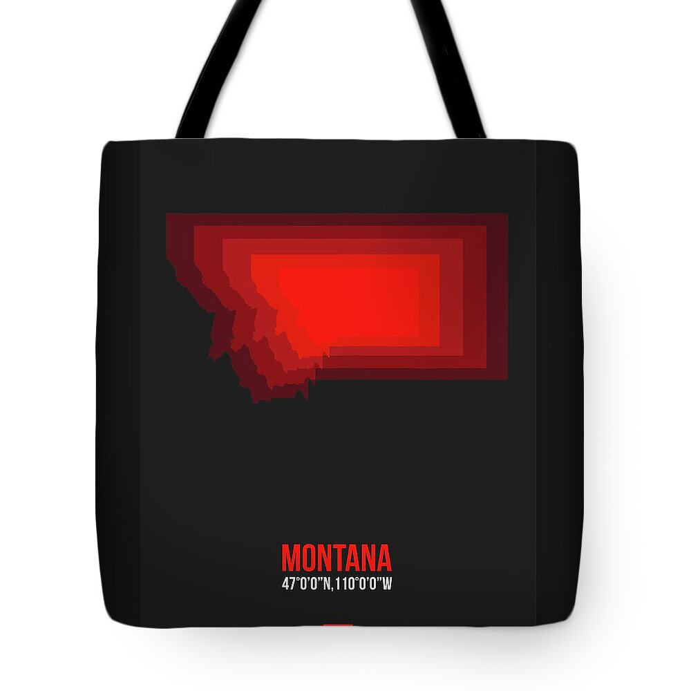 Montana Map Tote Bag featuring the digital art Map of Montana Red by Naxart Studio