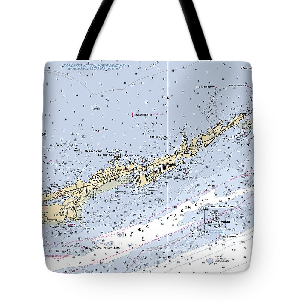 Gulf Of Mexico Tote Bag featuring the digital art Marathon and Duck Keys Custom NOAA Nautical Chart by Nautical Chartworks
