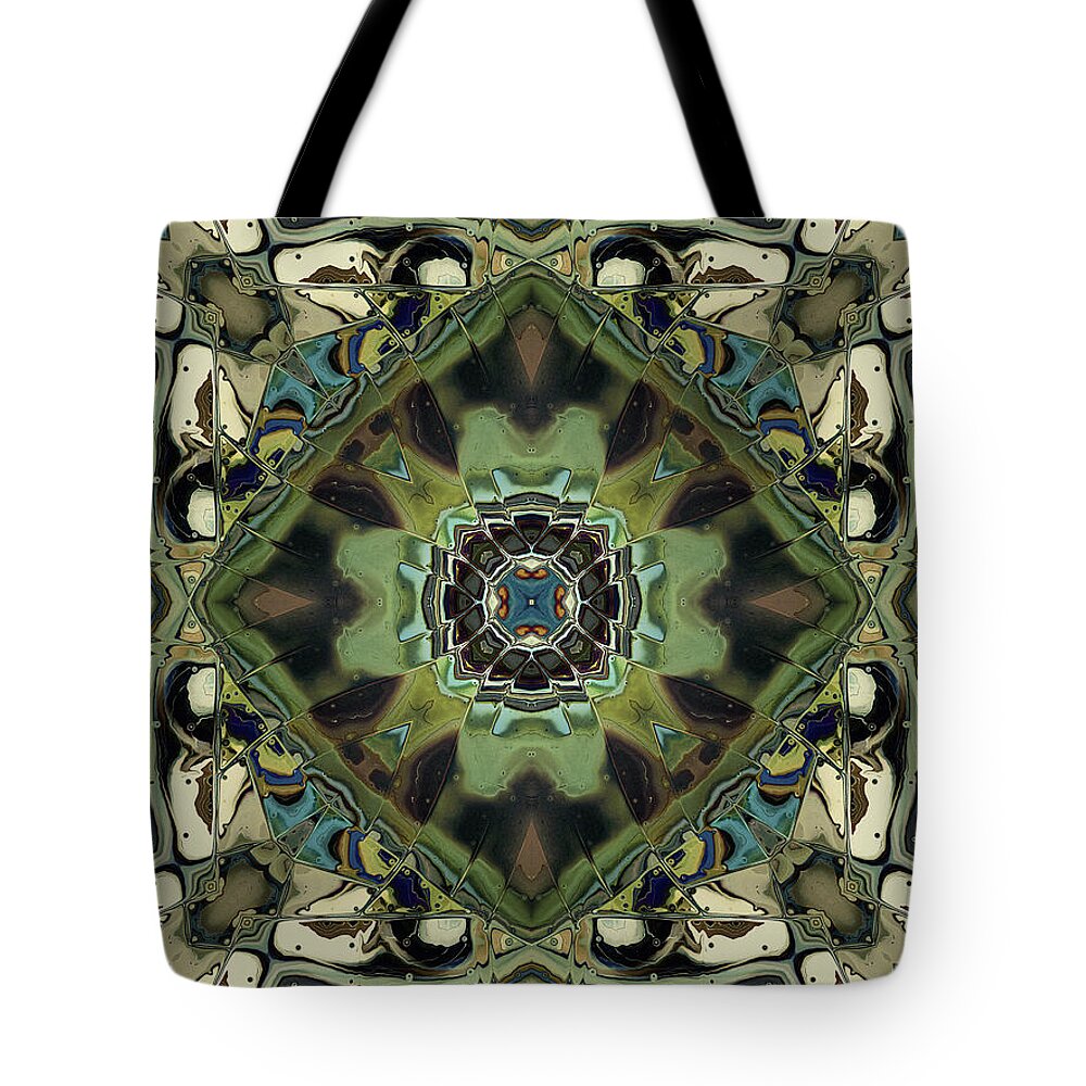 Moss Tote Bag featuring the digital art Marbled Moss Mandala by Phil Perkins