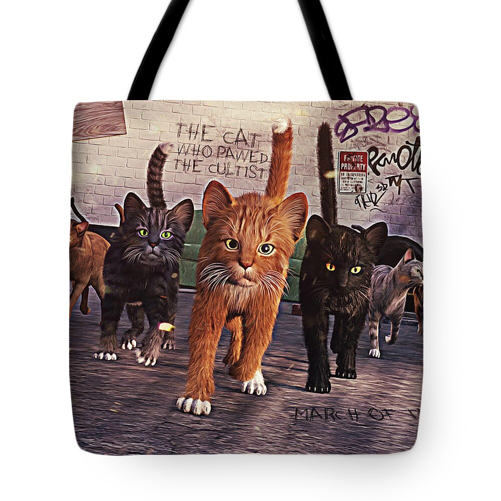 Cats Tote Bag featuring the digital art March of the Mau by Robert Hazelton