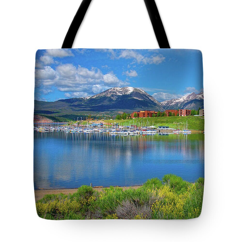 Colorado Tote Bag featuring the photograph Marina at lake Dillon by Tim Kathka