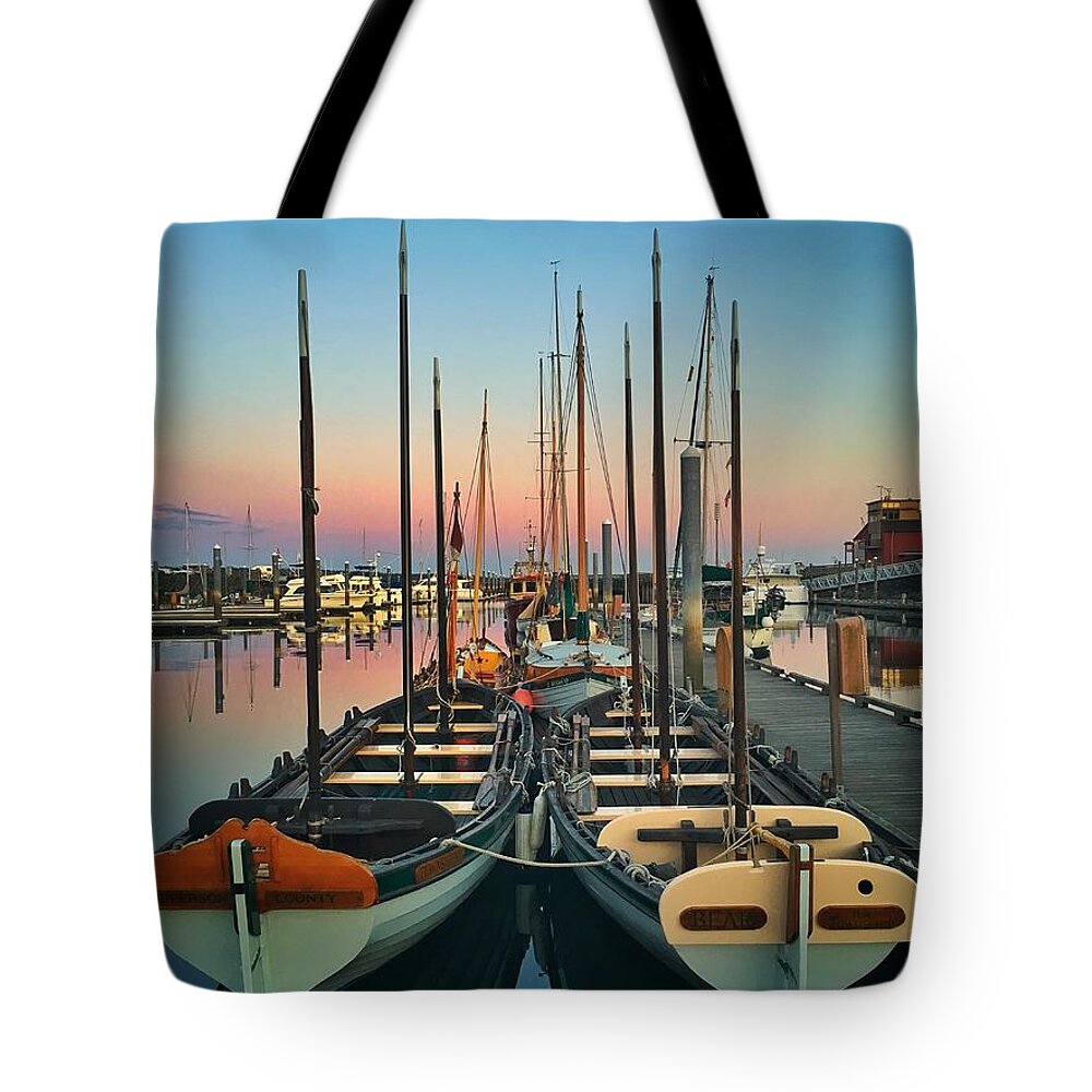 Sunset Tote Bag featuring the photograph Marina Pink Sunset by Jerry Abbott