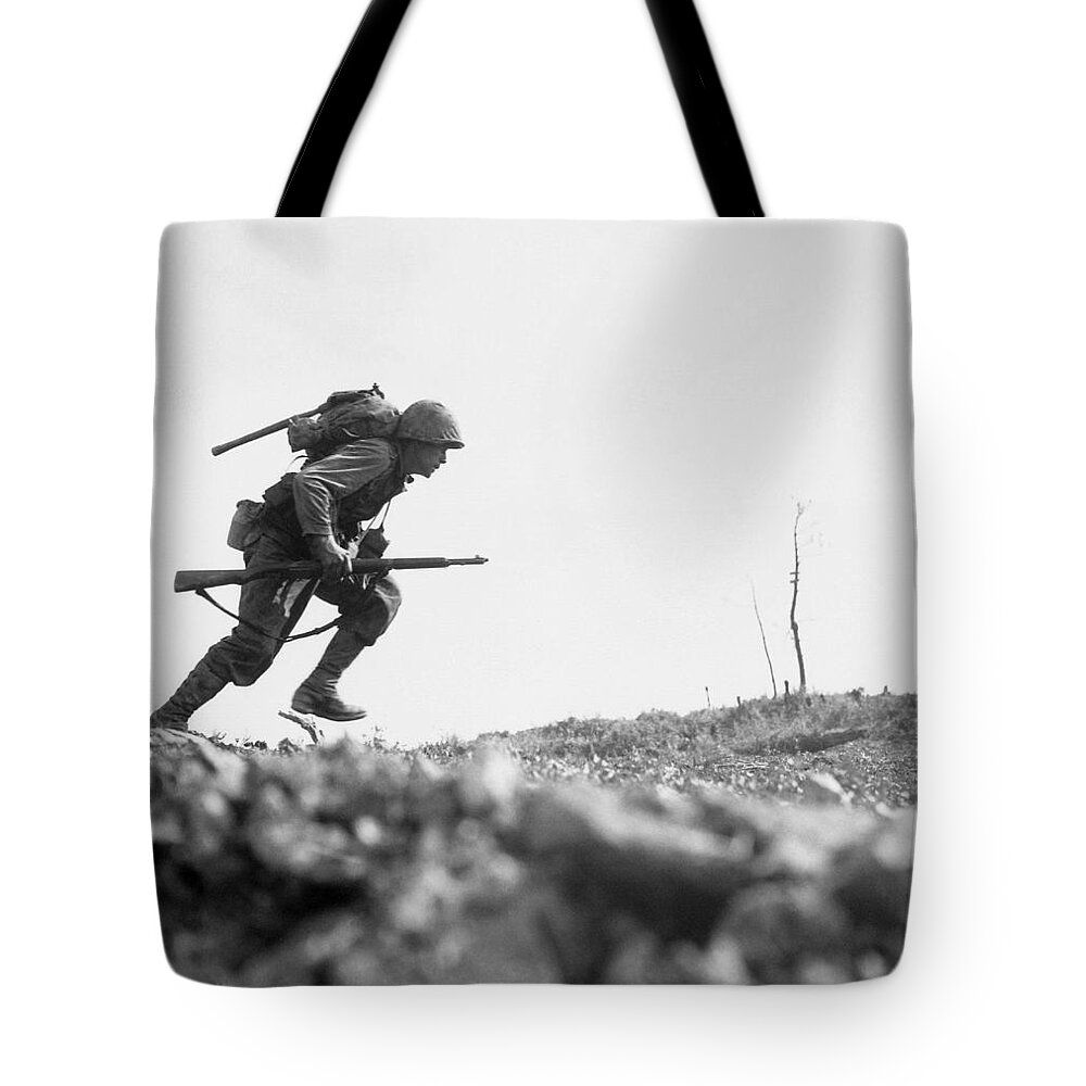 Marine Tote Bag featuring the photograph Marine Dash On Okinawa by War Is Hell Store