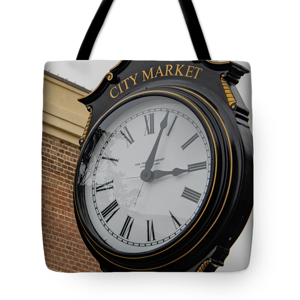 Large Clock Tote Bag featuring the photograph Market Time in Savannah by Marcy Wielfaert