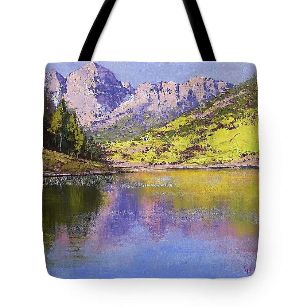 Maroon Bells Tote Bag featuring the painting Maroon Bells Reflections by Graham Gercken