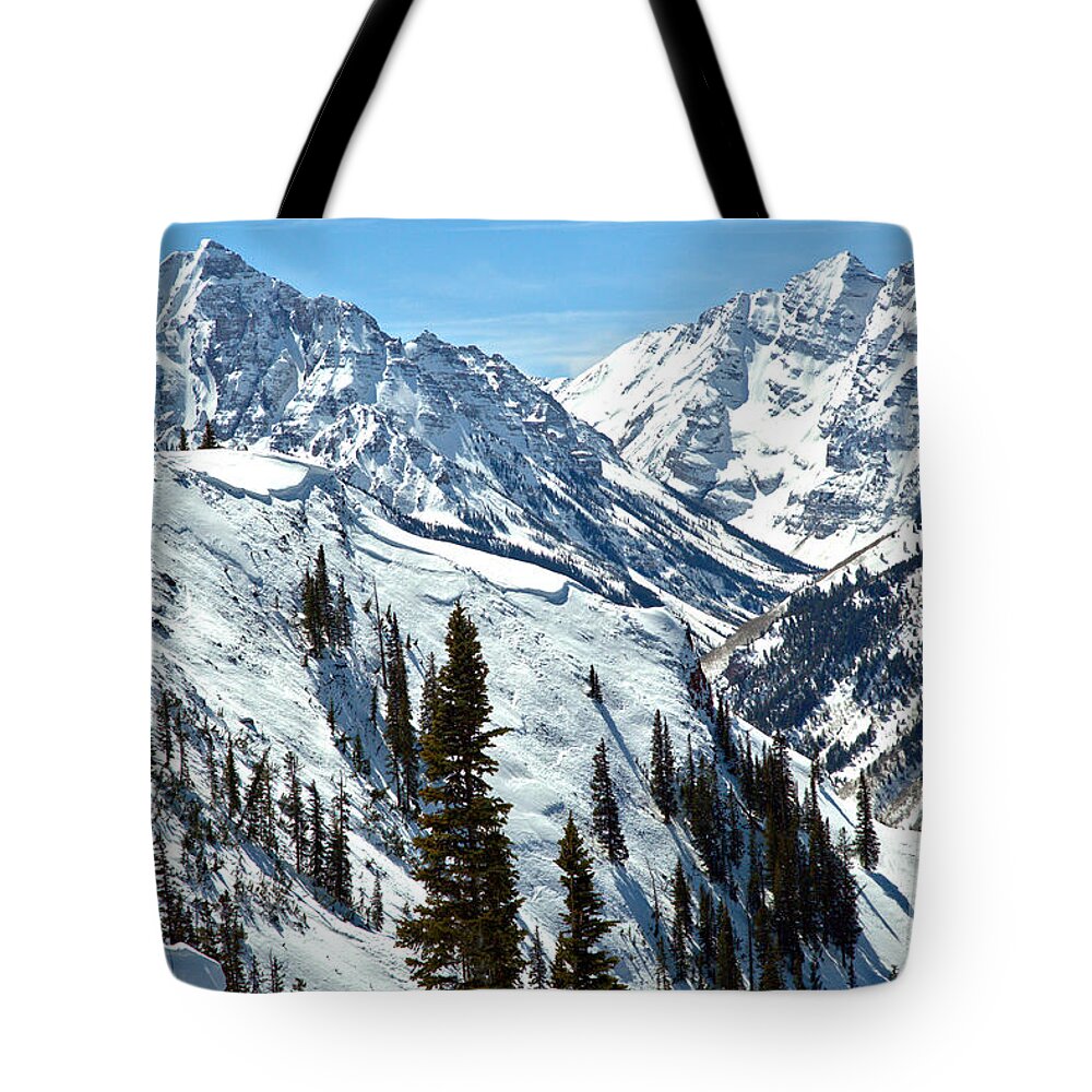 Maroon Bells Tote Bag featuring the photograph Maroon Bells Winter Paradise by Adam Jewell