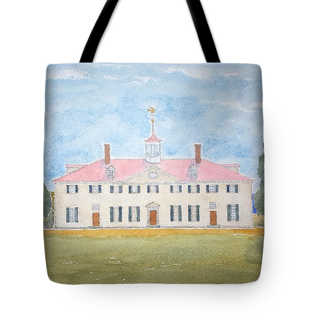 Watercolor Tote Bag featuring the painting Martha's House of Lore by John Klobucher